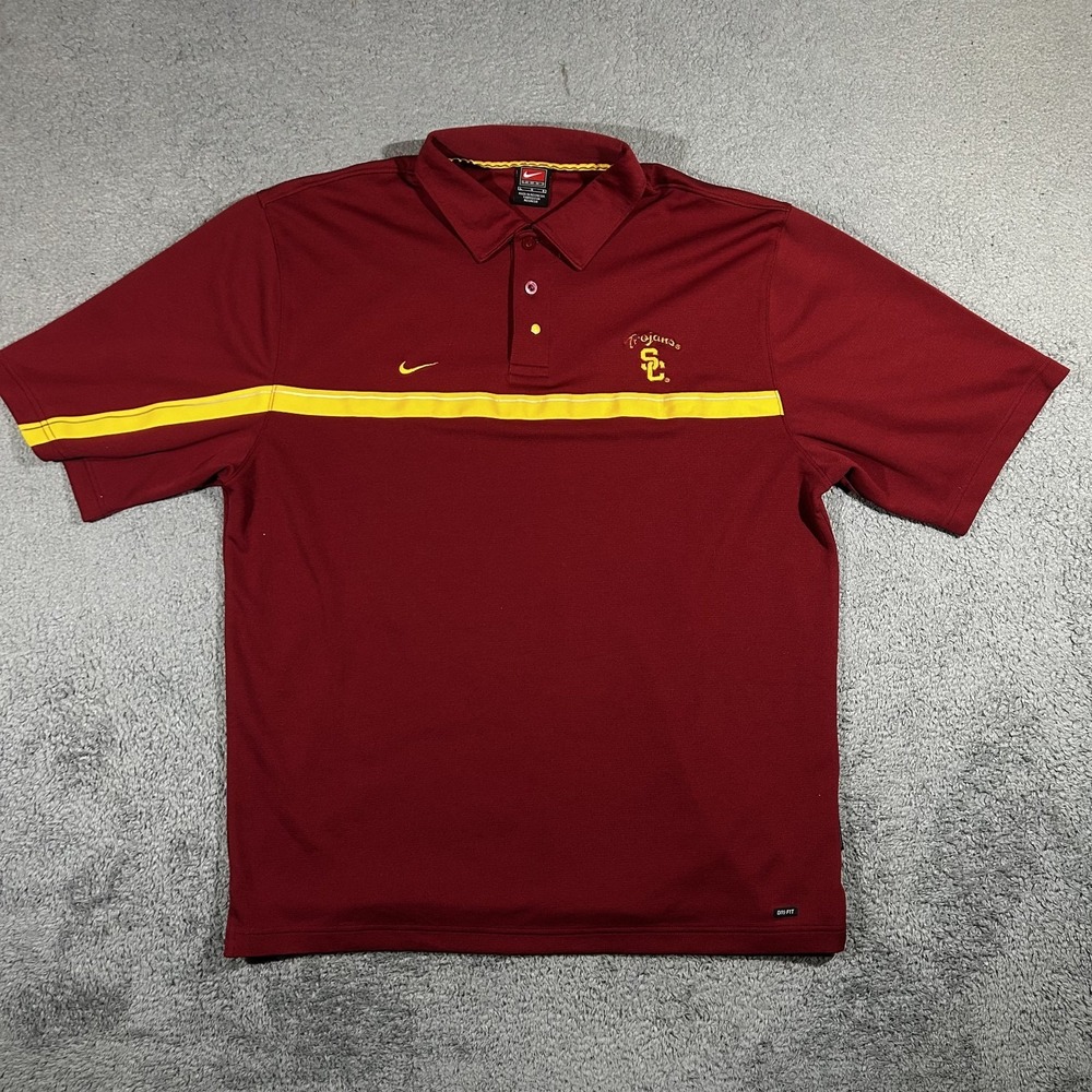 Y2k USC Trojans Team Issued Nike Dri-fit Football Polo Shirt Men's Large #1934